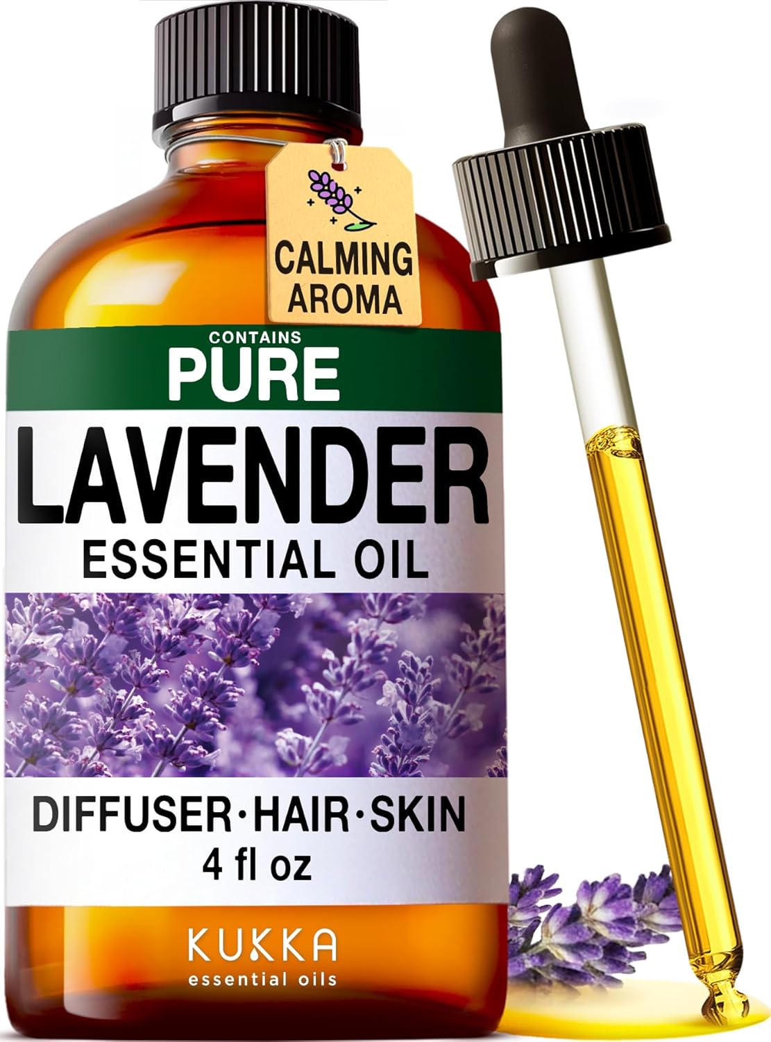 Kukka Lavender Essential Oil for Diffuser, Skin, Hair, Aromatherapy Huge - 4 Fl Oz, DIY Soap Making