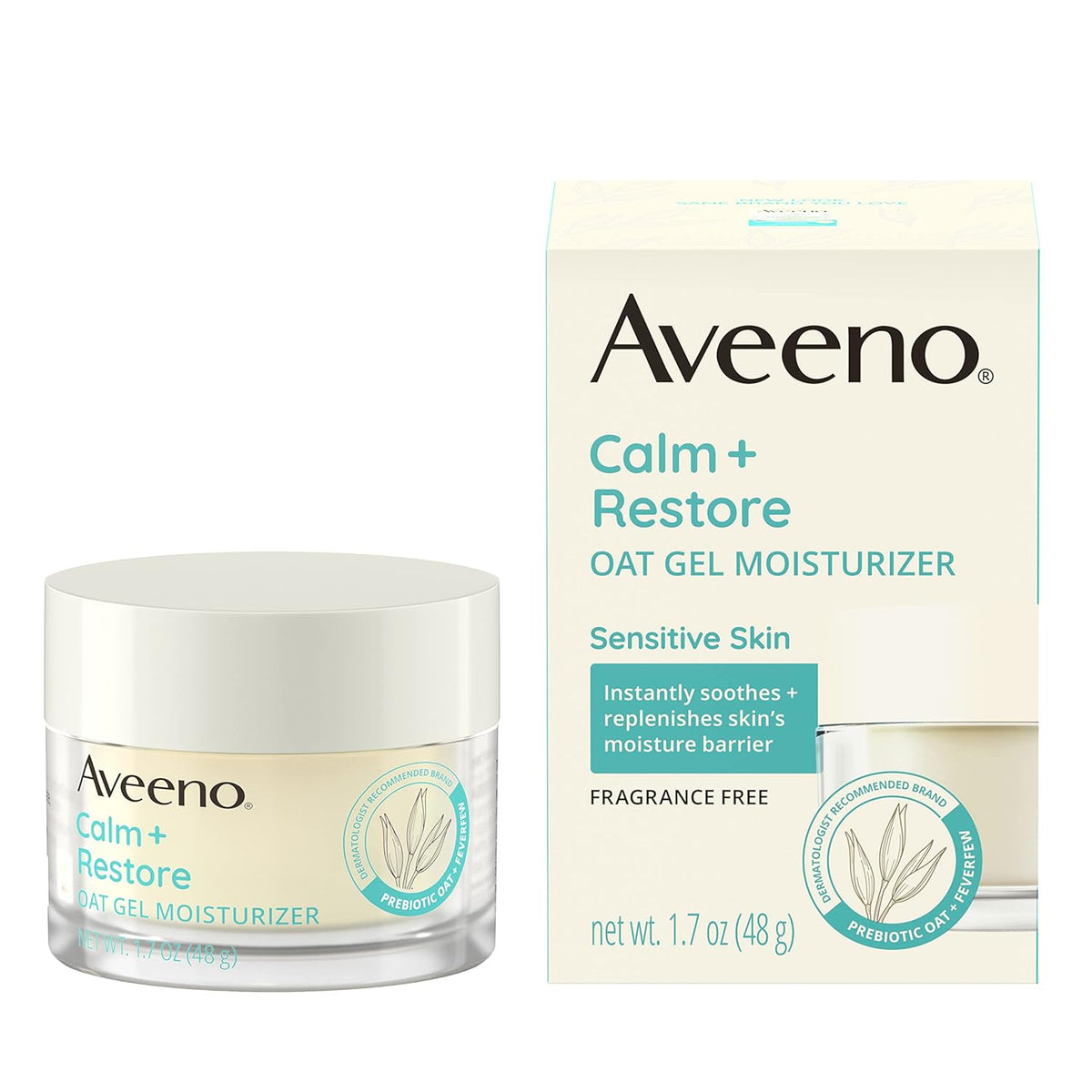 Aveeno Calm + Restore Oat Gel Facial Moisturizer for Sensitive Skin, Fast-Absorbing, Soothing