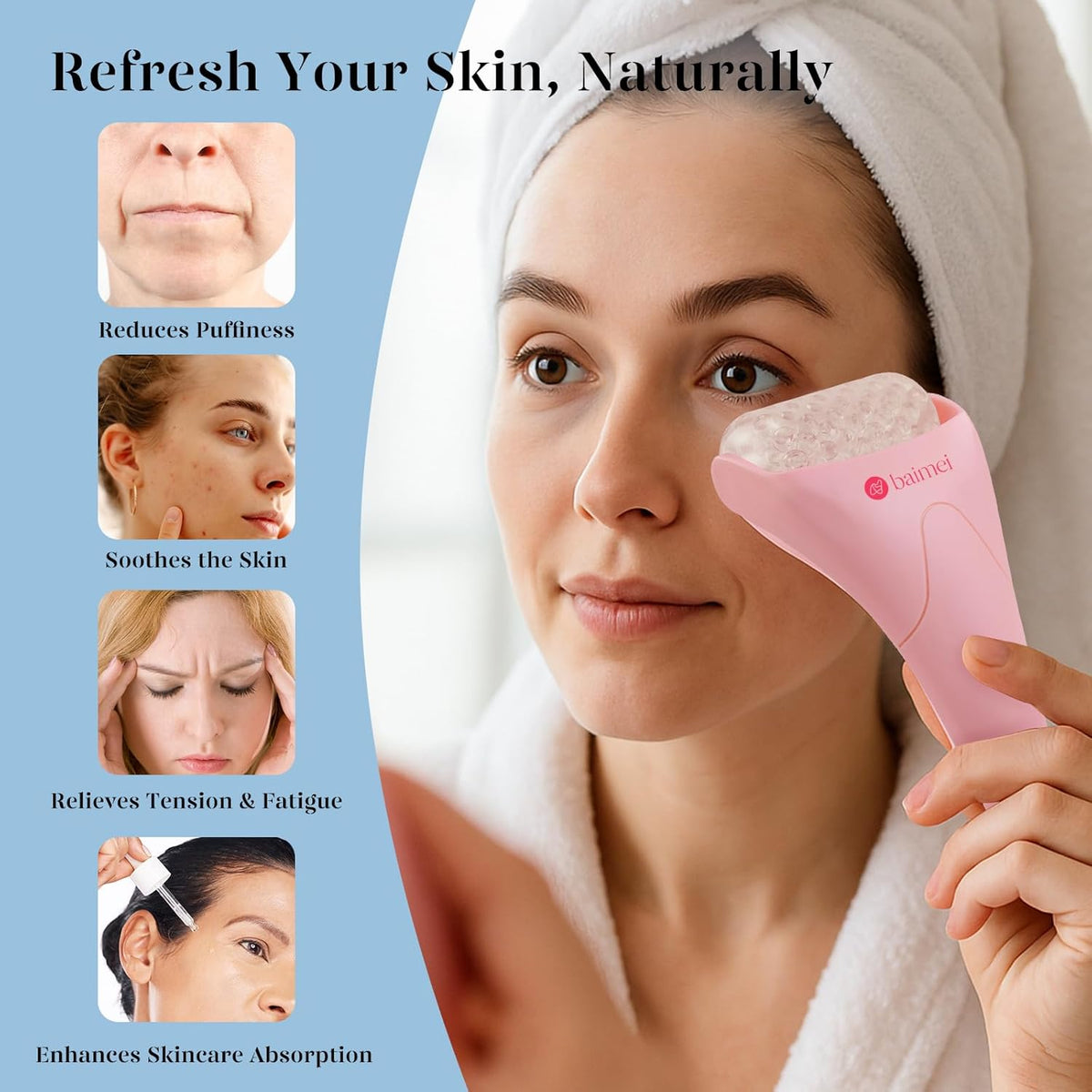 BAIMEI IcyMe Ice Roller for Face and Gua Sha Facial Tool Set, Ice Face Roller Reduces Puffiness