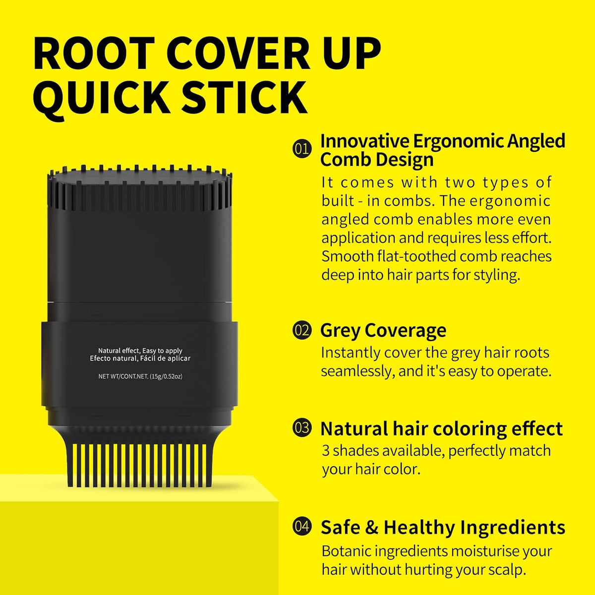 Gowwim Hair Dye Comb, Instant Portable Gray Hair Cover up Hair Dye Stick 2-in-1 Hair Color Stick