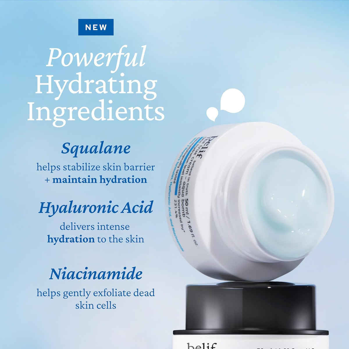 belif Aqua Bomb – Daily Niacinamide Hydrating Moisturizer, Lightweight Plumping Facial Cream with