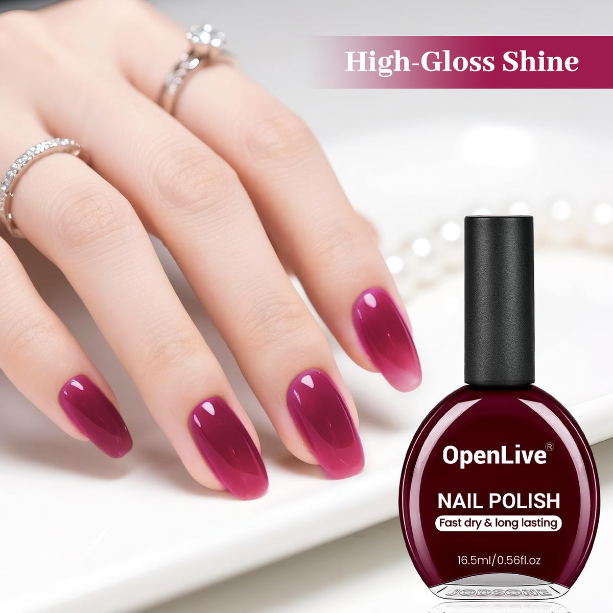 16.5ml Jelly Rose Red Nail Polish Large Volume Quick Dry Nail Polish, Long Lasting Shine