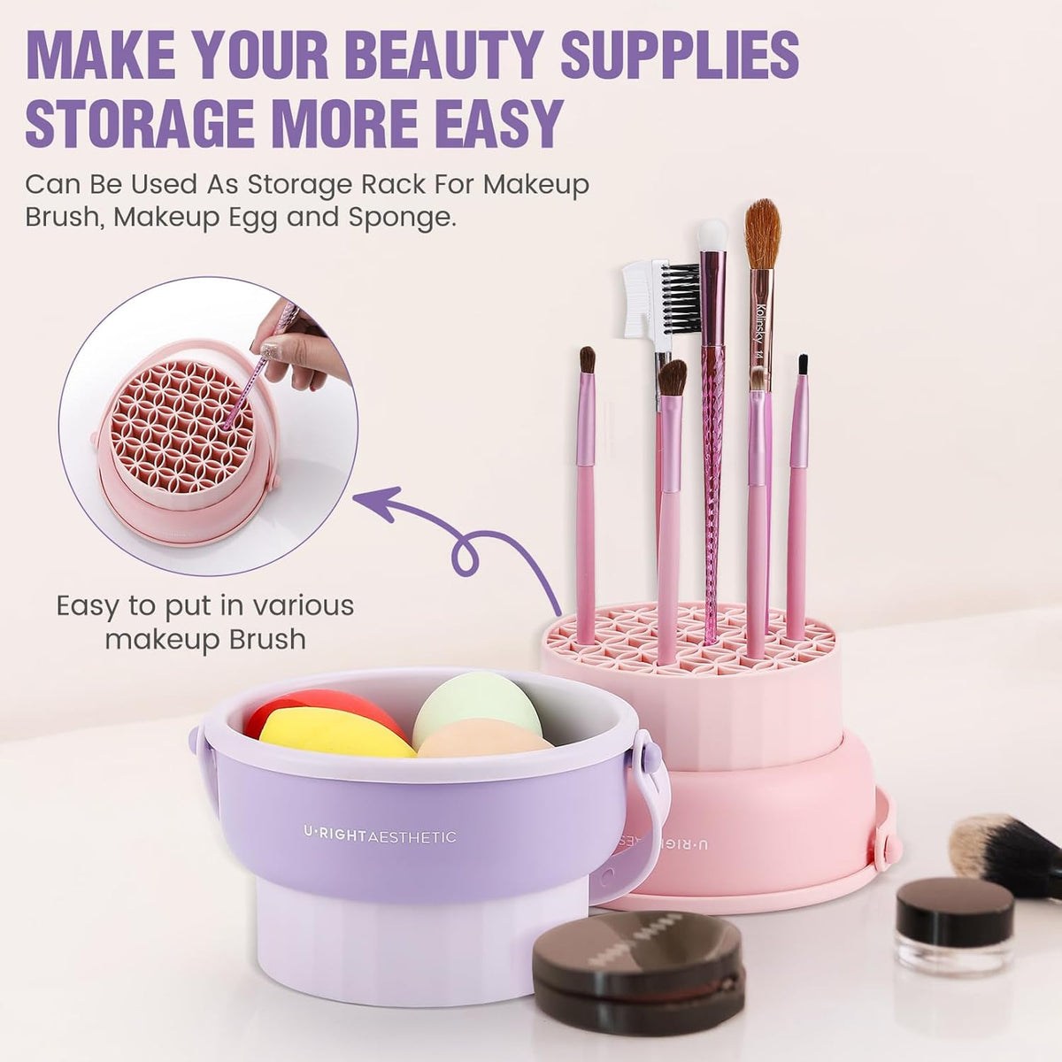2 Pack Makeup Brush Cleaner Mat 3 in 1 Silicone Makeup Brush Cleaner Makeup Brush Cleaning Bowl