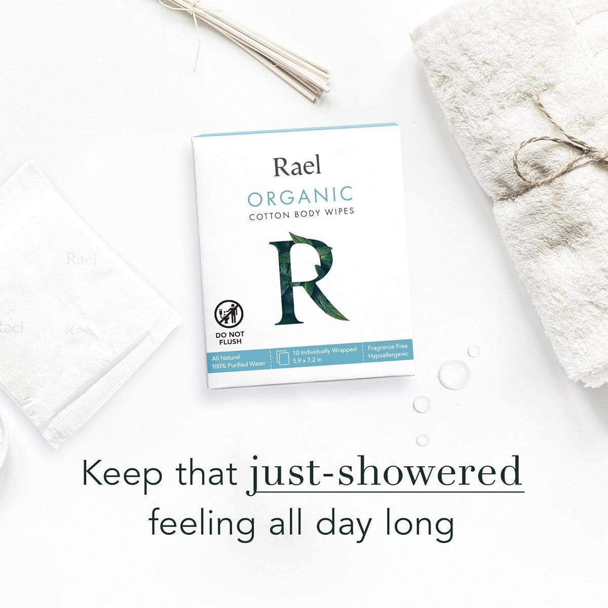 Rael Organic Cotton Wipes - Body Cloth, Individually Wrapped, All Skin Types, Vegan, Cruelty-Free