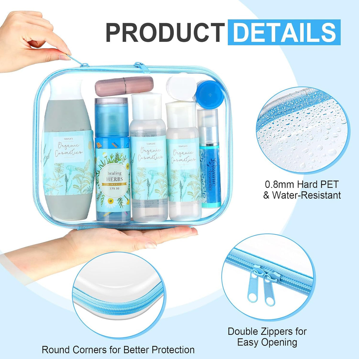 Hoolerry 3 Pcs Clear Hard Zipper Case Plastic Pouch Transparent Hard Case Clear Makeup Bag Portable