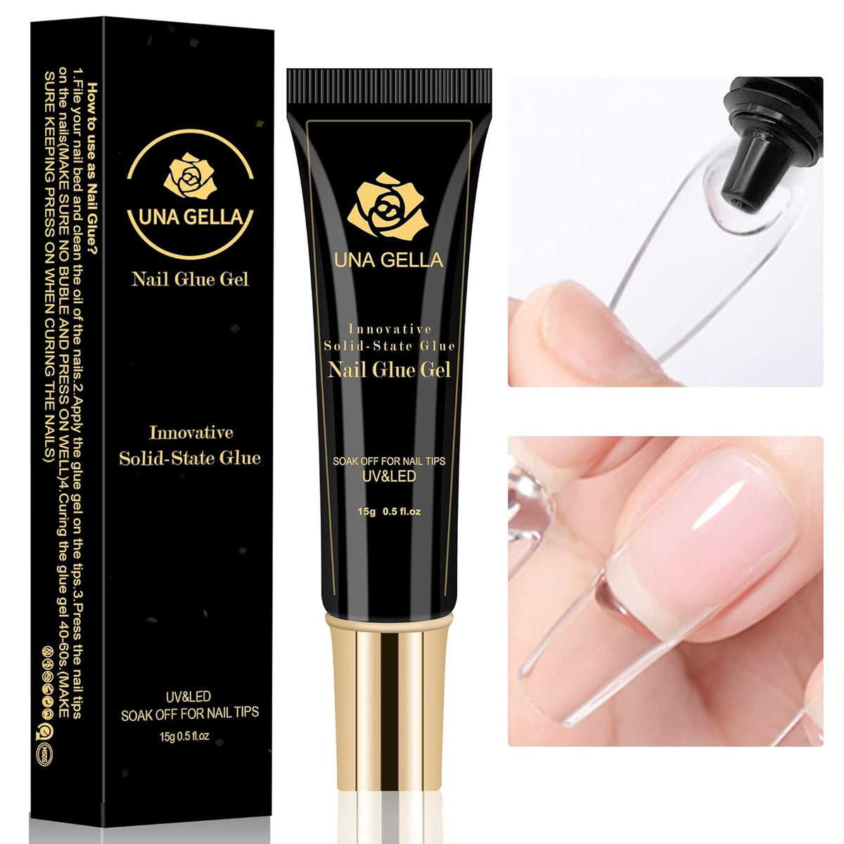 UNA GELLA Solid Nail Glue Gel 15ml Lamp Curing Needed Solid Soak Off U V/LED Lamp Required Super