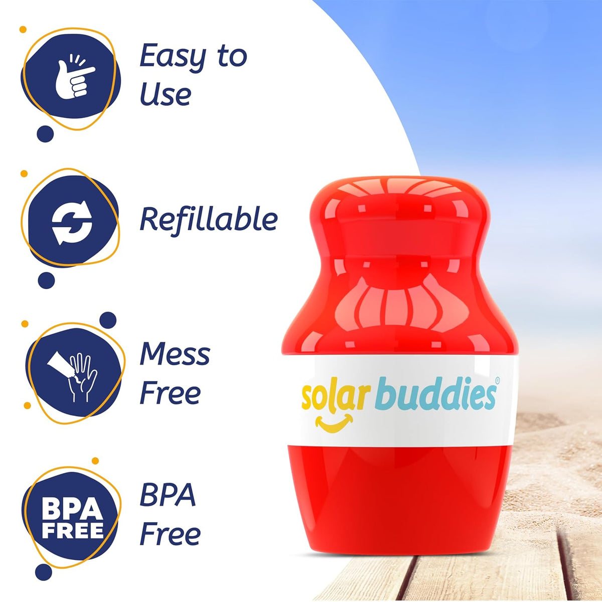 Solar Buddies Bag Bundle & Carabina Clip - Full Red - Refillable Roll on Sponge Sunscreen, Suncream