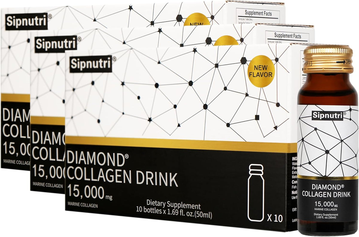 Diamond Liquid Collagen Drink, 15000 mg Hydrolyzed Marine Collagen Peptides with Vitamin C