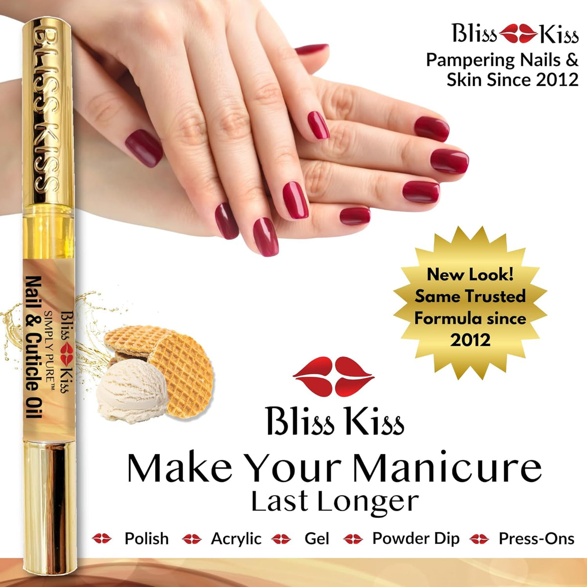 Bliss Kiss | 4 Vanilla Fragrance Nail Oil Cuticle Pens w/Vitamin E & Jojoba⏤Nail Strengthener Nail