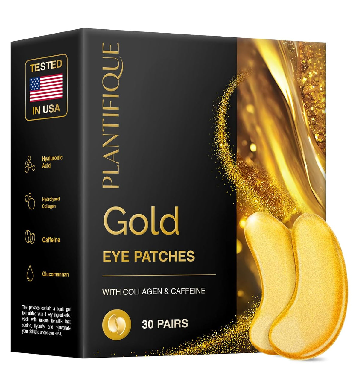 PLANTIFIQUE Gold Eye Patches for Puffy Eyes | 30 Pairs | Gifts | Under Eye Masks for Dark Circles |