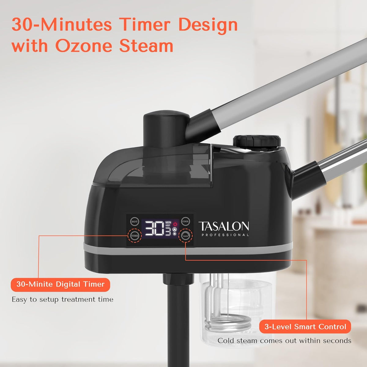 TASALON 2 in 1 Professional Facial Steamer on Wheels -with Ozone and Hot & Cold Mist, Ionic Facial