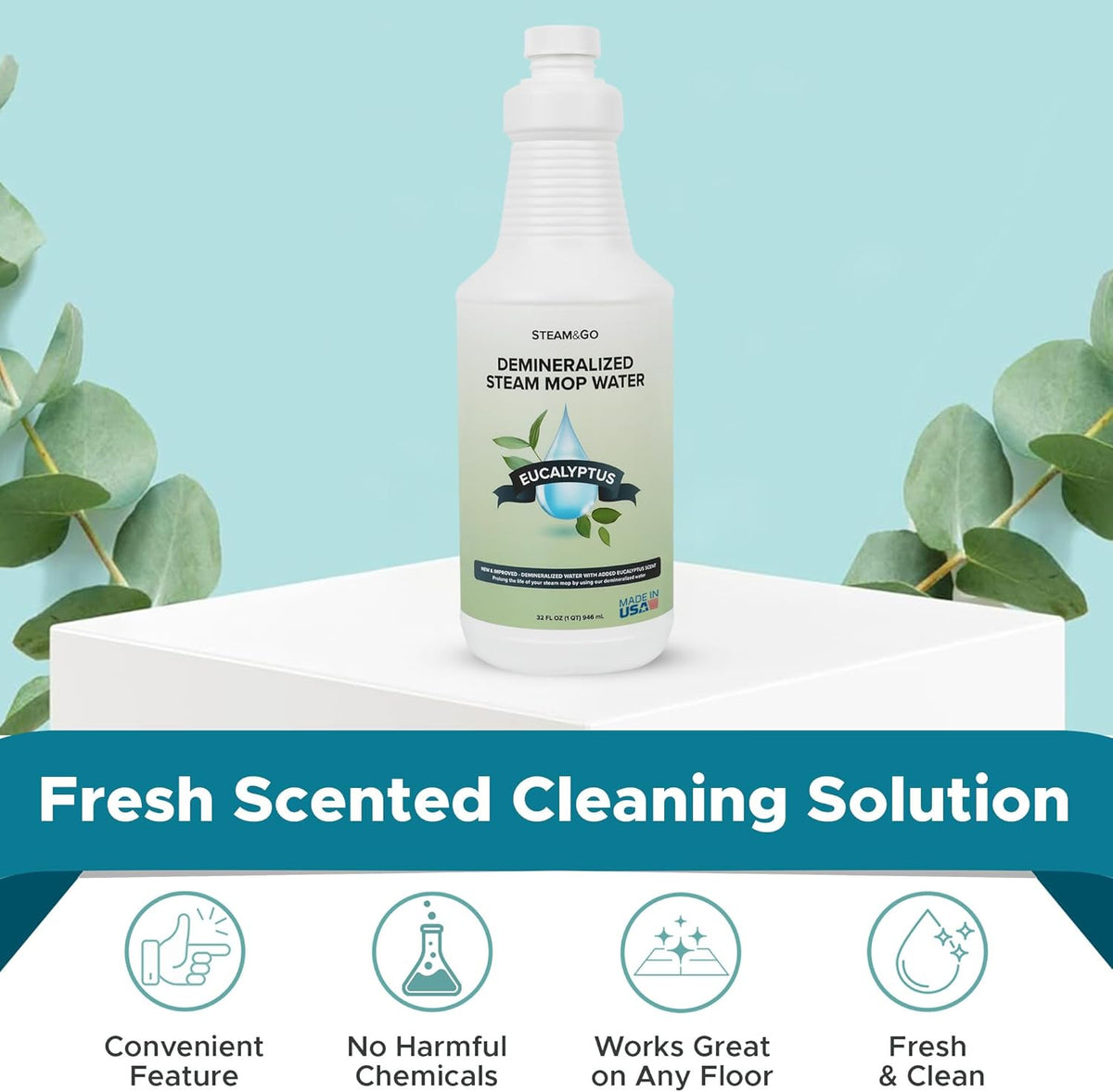Steam & Go Demineralized Water for Steam Cleaner, PVC-Free Floor Cleaning Liquid Compatible With