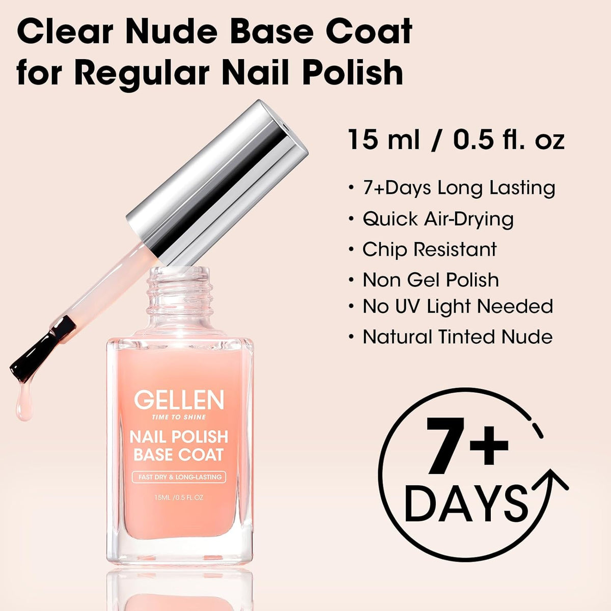 GELLEN Clear Nail Polish Base Coat Sheer Tinted Nude, Natural Color Regular Nail Polish, Calcium