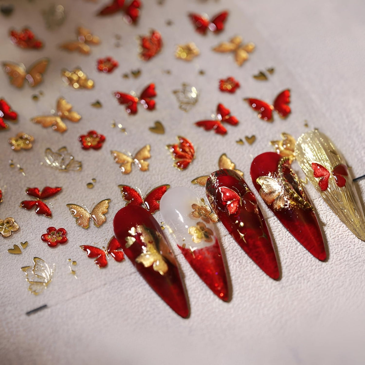 Butterfly Nail Stickers for Nail Art 5D Embossed Flower Nail Art Stickers Green Red Gold Butterfly