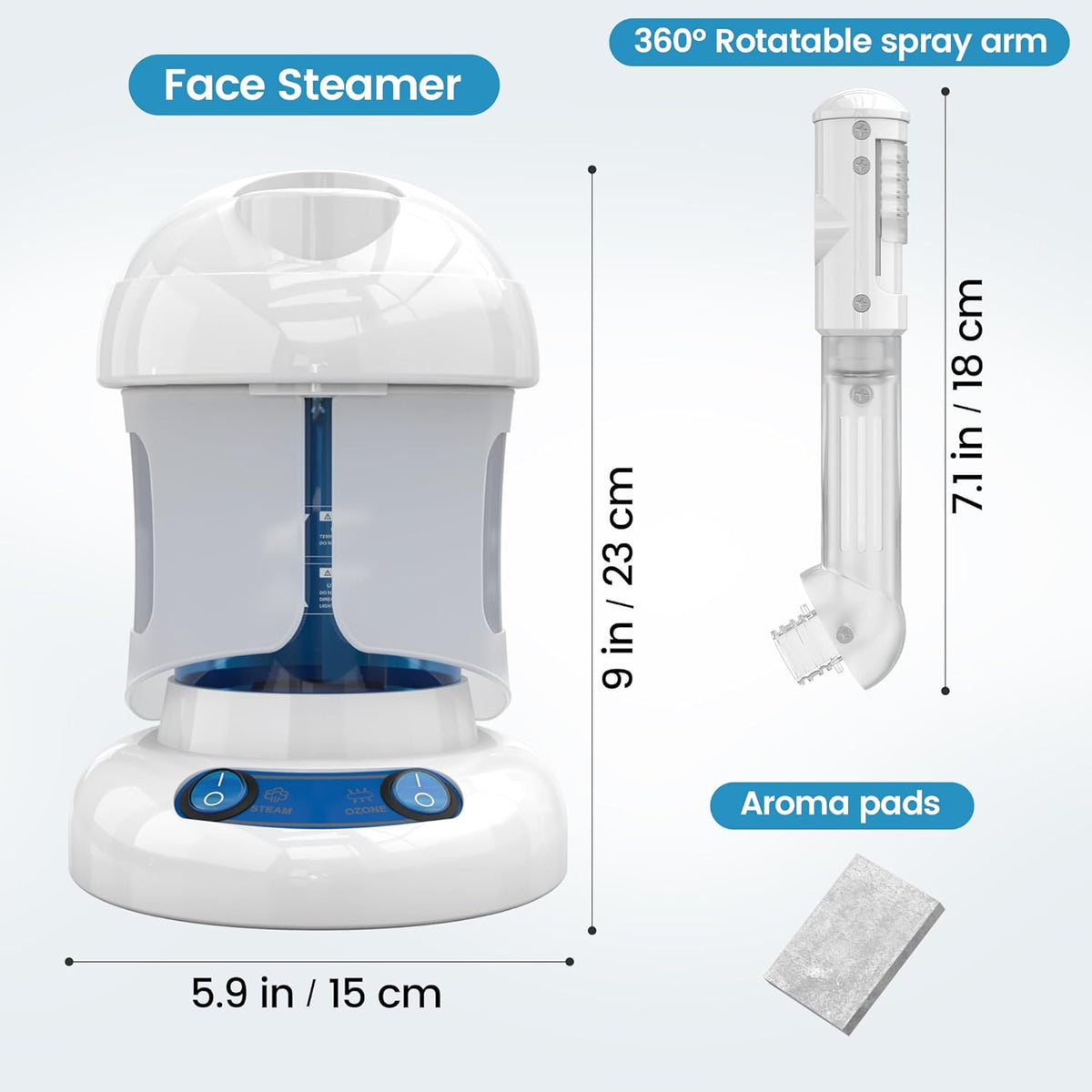 Nisperos Nano Ionic Facial Steamer - 360° Rotatable Sprayer - 40 Minutes Warm Mist - Humidifier