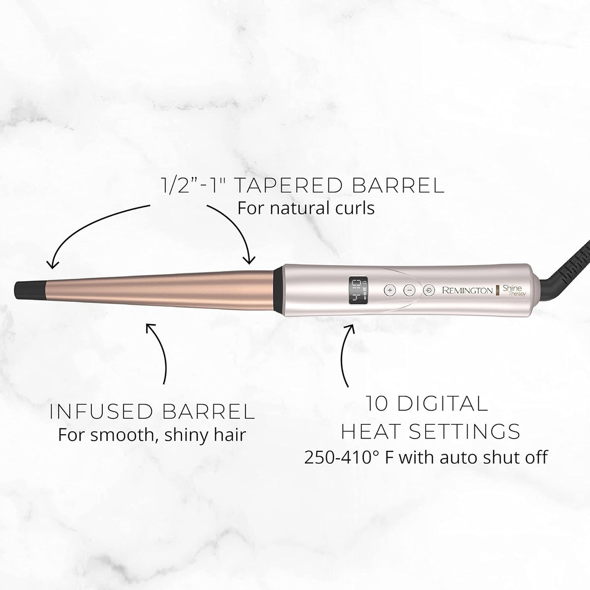 Remington Shine Therapy Argan Oil & Keratin Infused ½-1 Inch Tapered Curling Wand for Natural
