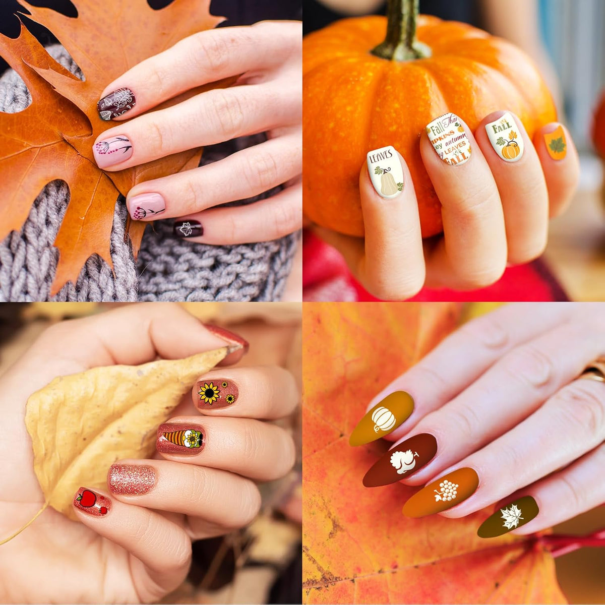 Whaline 10 Sheet Fall Nail Art Stamping Plates Kit Happy Thanksgiving Pumpkins Maple Leaf Gnome