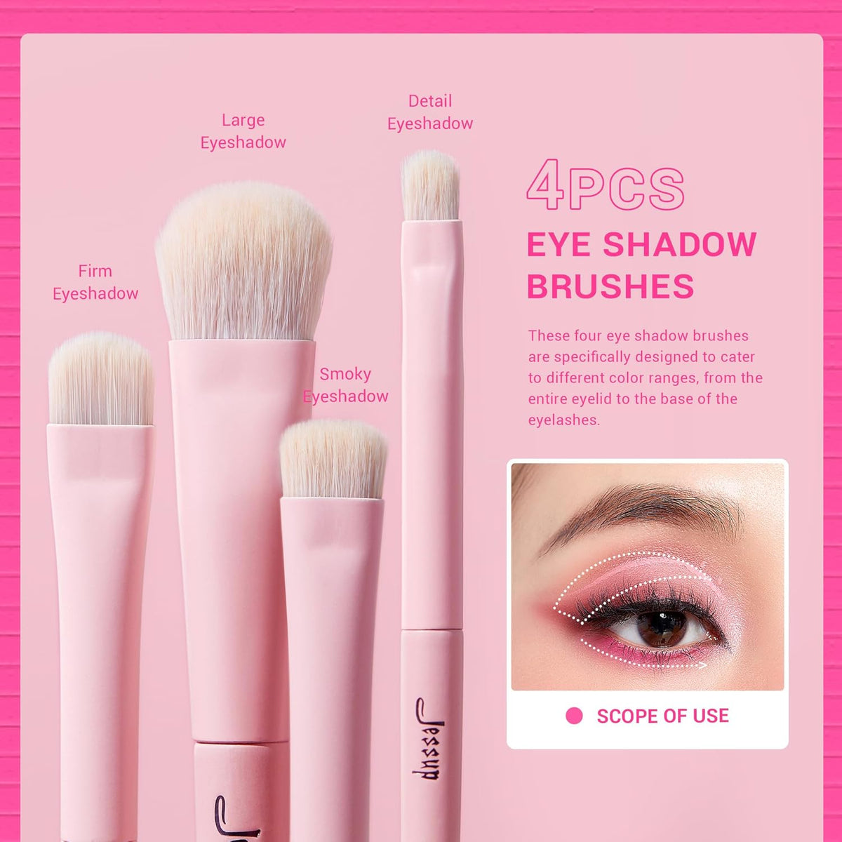 Jessup Eyeshadow Brush Set 10Pcs Pink Eye Makeup Brushes Concealer Brush Premium Synthetic Eye