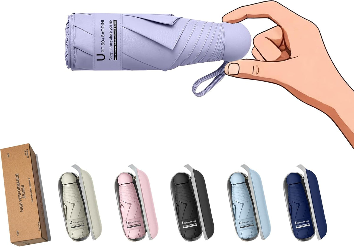BAODINI Travel Mini Umbrella for Purse With Case Small Compact UV Sun Protection Sun Lightweight