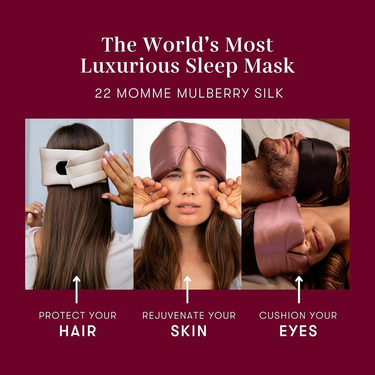 DROWSY Silk Sleep Mask. Face-Hugging, Padded Silk Cocoon for Luxury Sleep in Total Darkness. (La