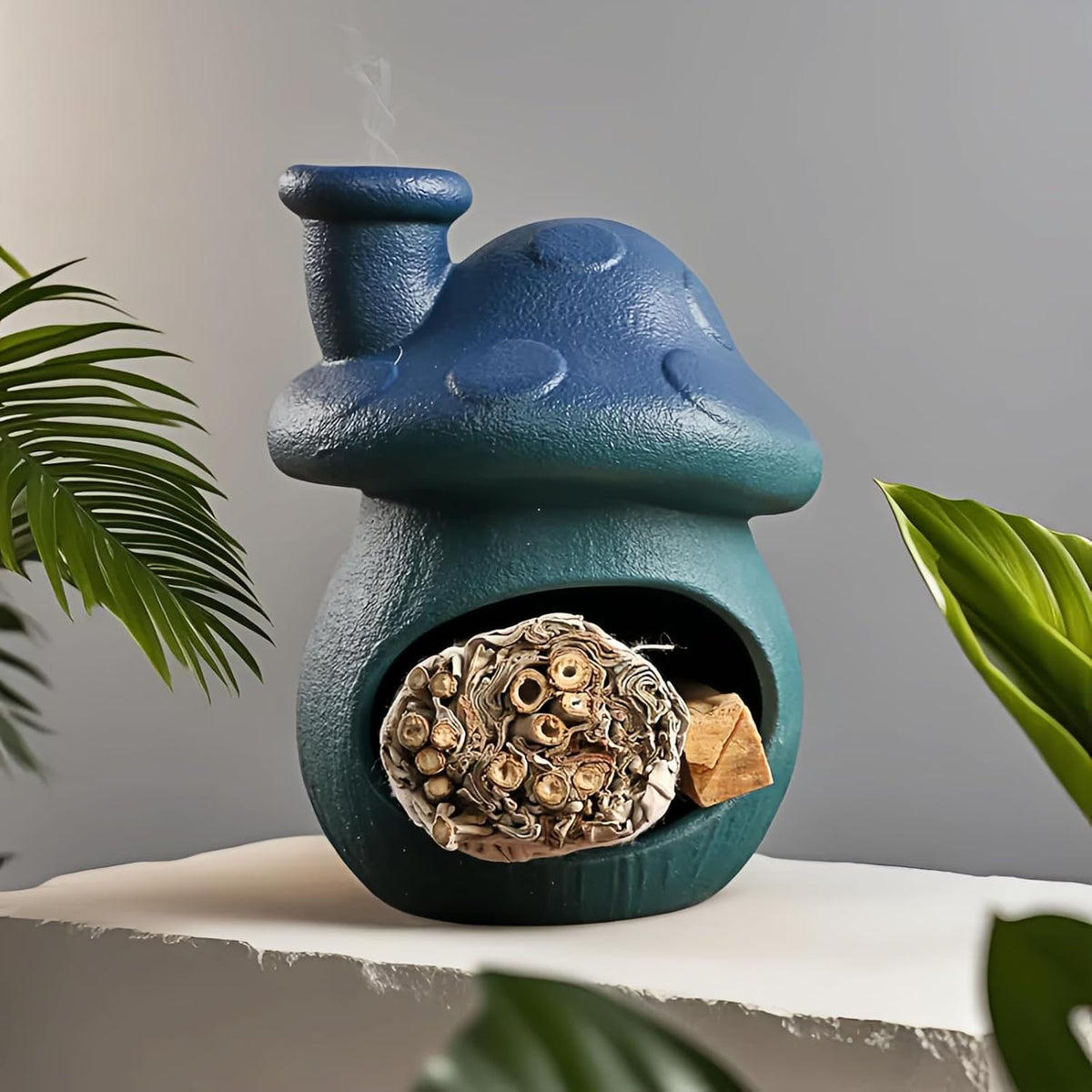 Mushroom Incense Holder, Ceramic Palo Santo Holder Burner & Sage Holder - Mini Tabletop Chiminea