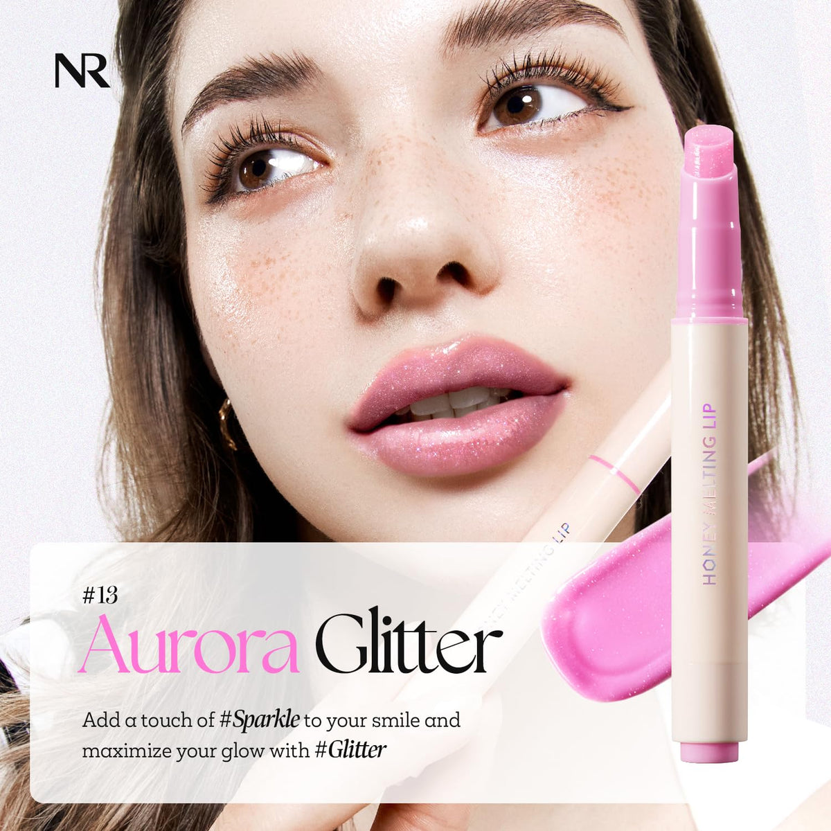 Nature Republic HONEY MELTING LIP GLITTER (13 AURORA) SOFT LIP STICK Hydrating Gloss, Moisturizing