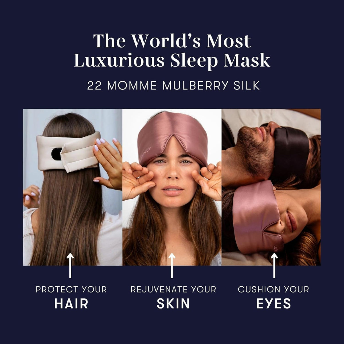 DROWSY Silk Sleep Mask. Face-Hugging, Padded Silk Cocoon for Luxury Sleep in Total Darkness.