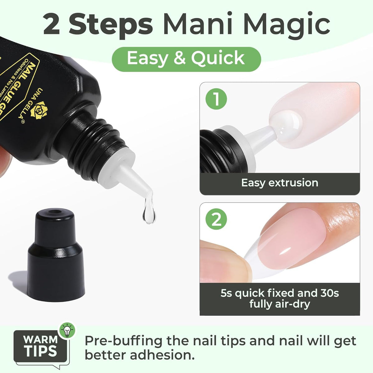 UNA GELLA Super Strong Gel Nail Glue for Press Ons: No U V Lamp Needed Glue Gel, Travel-Size 5ml