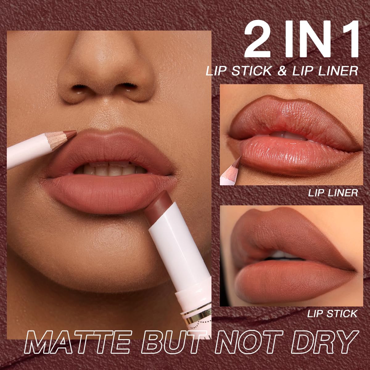 USHAS Lipstick and Lip Liner Combo Set 2 in 1 Waterproof Lipstick for Women Lip liner Set Long