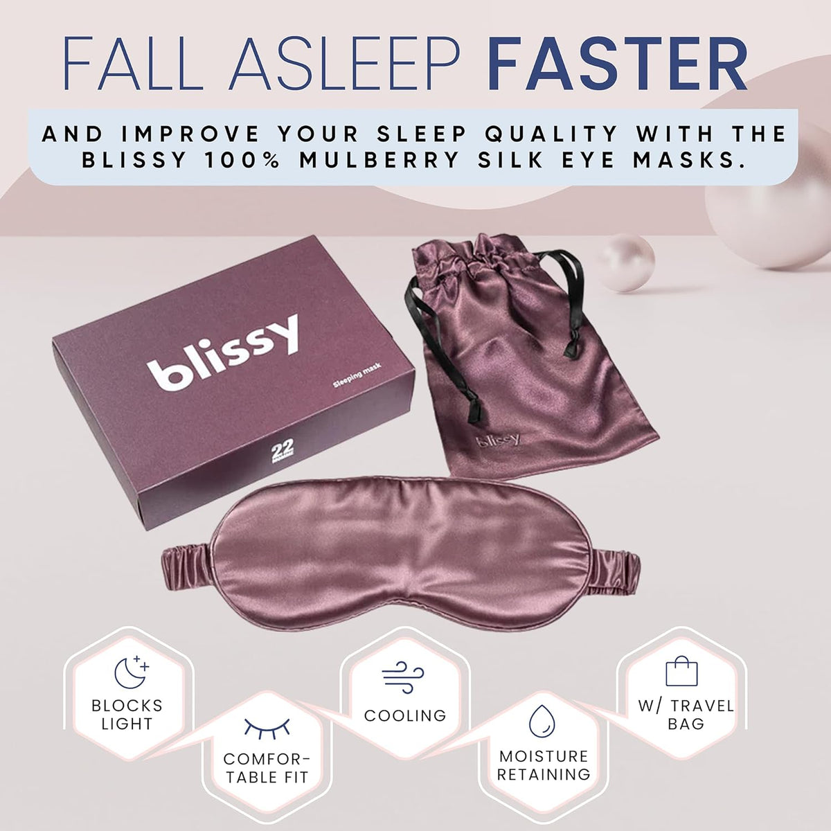 Blissy Silk Sleep Mask - Silk Eye Sleeping Mask for Women & Men for Total Blackout - 100% Pure