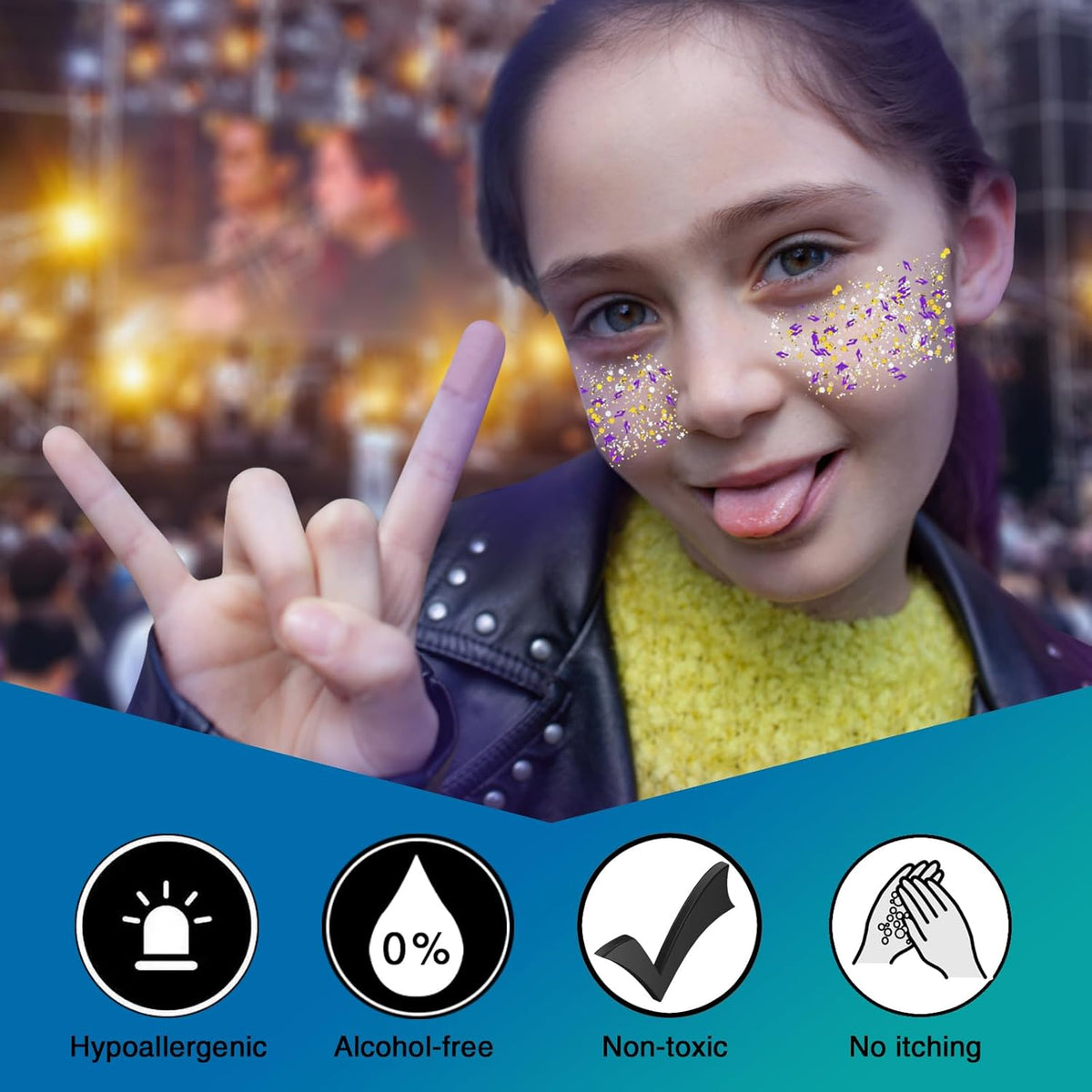 MEICOLY Face Glitter Makeup for Music Festival,Country Concert Outfits for Women,Gold Silver Purple