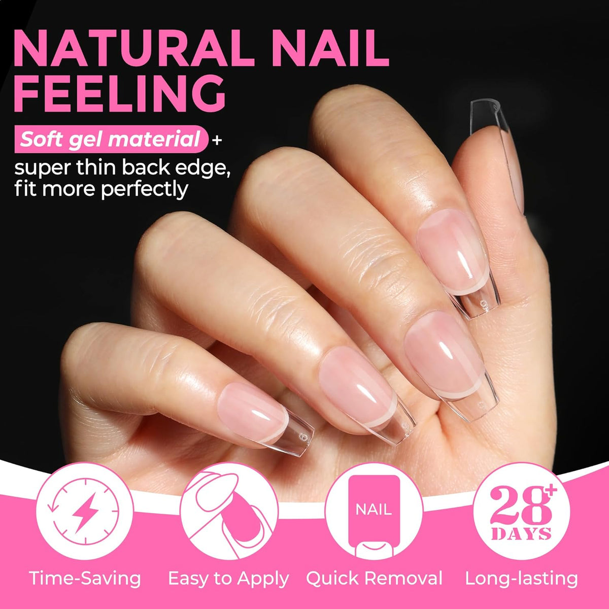 UNA GELLA Short Coffin Nail Tips: 216pcs Short Coffin Press on Nails Pre-shape Gel Nail Tips for