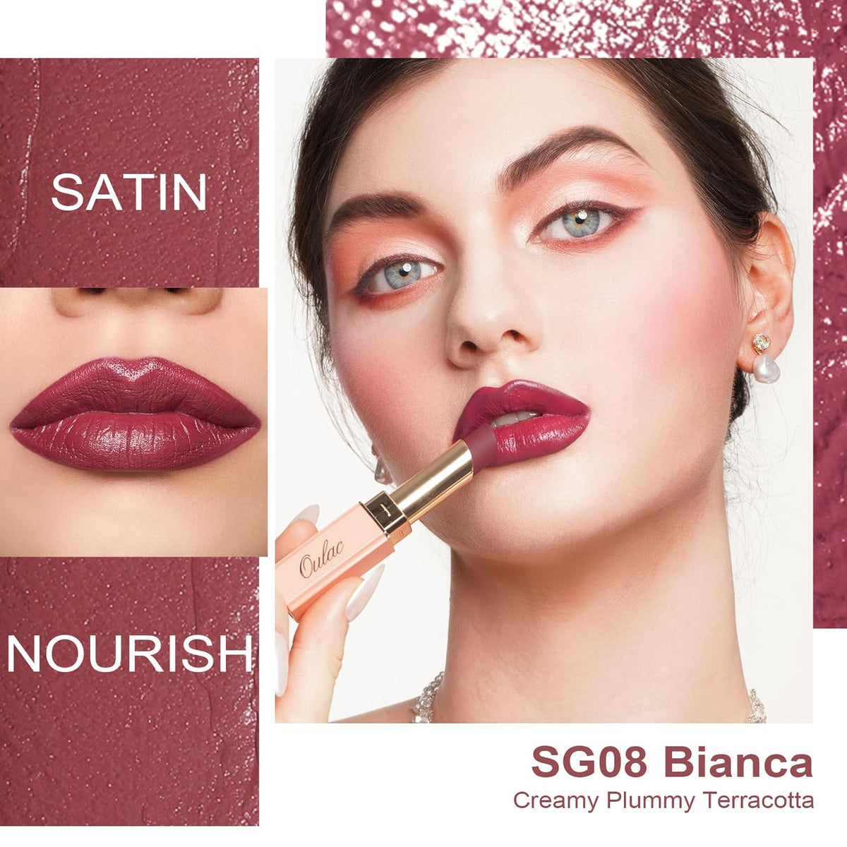 Oulac Plum Lipsticks for Women, Burgundy Matte Lipstick, Full Coverage Lip Color, Satin Matte