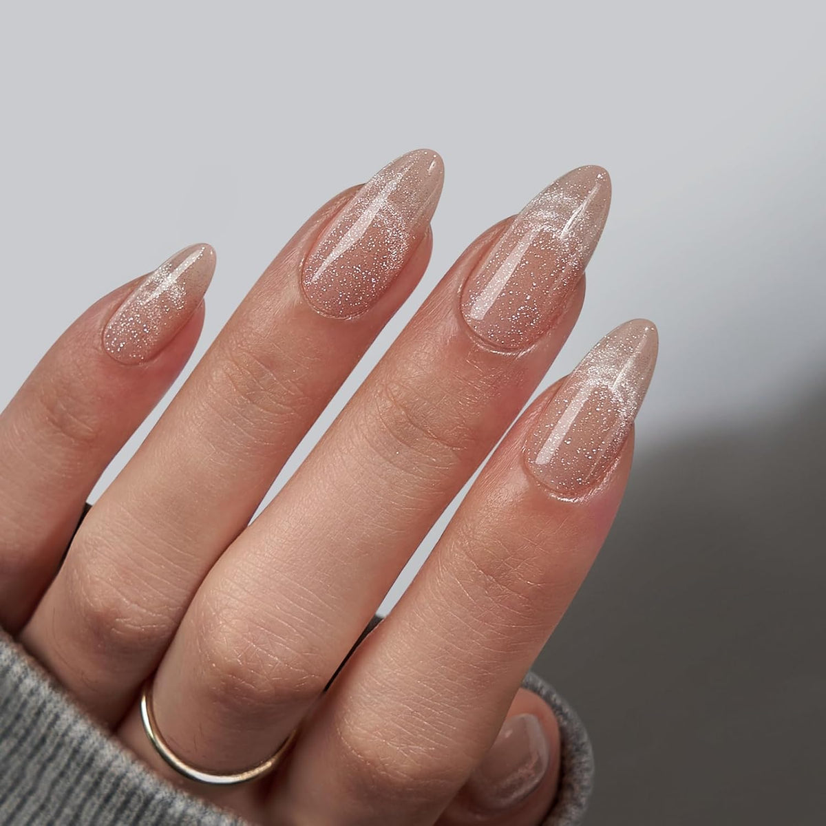 BTArtbox Almond Press On Nails Medium - Lamp-Curable Cat Eye Press On Nails with Glue for Women