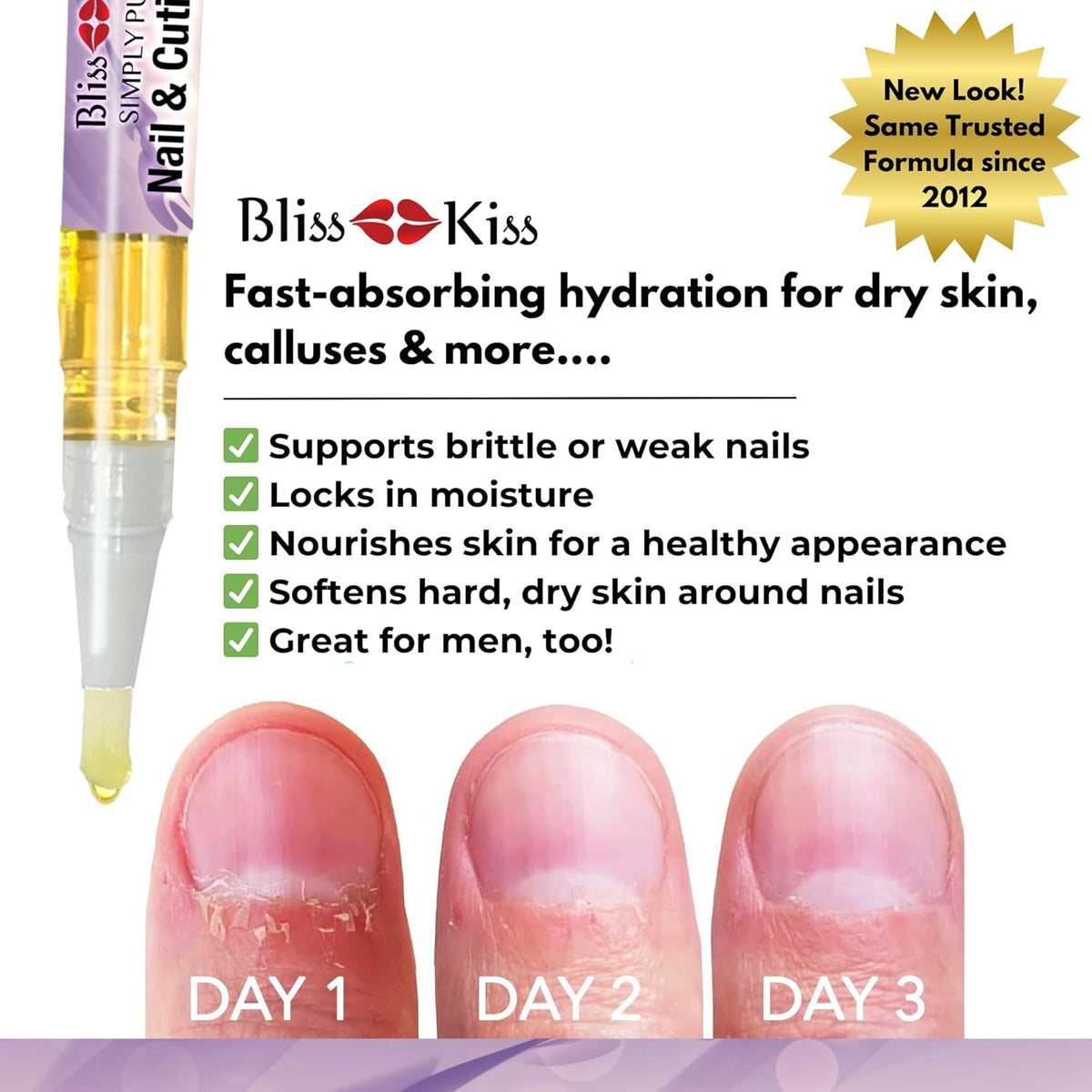 Bliss Kiss | 1 Lavender Vanilla | Nail Oil Cuticle Pen w/Vitamin E & Jojoba⏤Nail Strengthener Nail