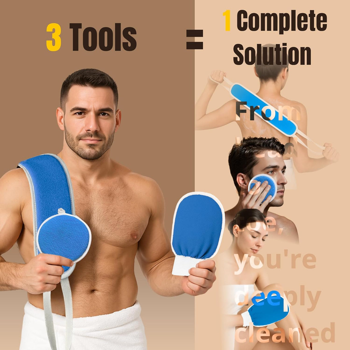 Exfoliating Glove Set (Original) – 3 Pieces Moroccan Hammam Scrub Mitts for Face, Body & Back