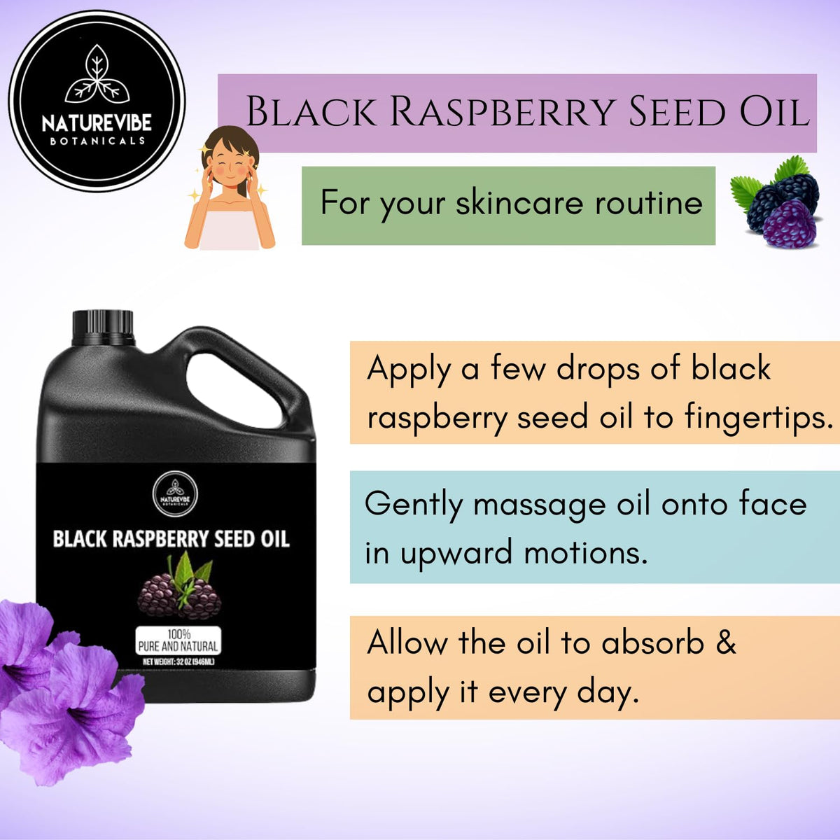 Naturevibe Botanicals Black Raspberry Oil 32 Ounces | 100% Pure and Natural | Great for Skin Care