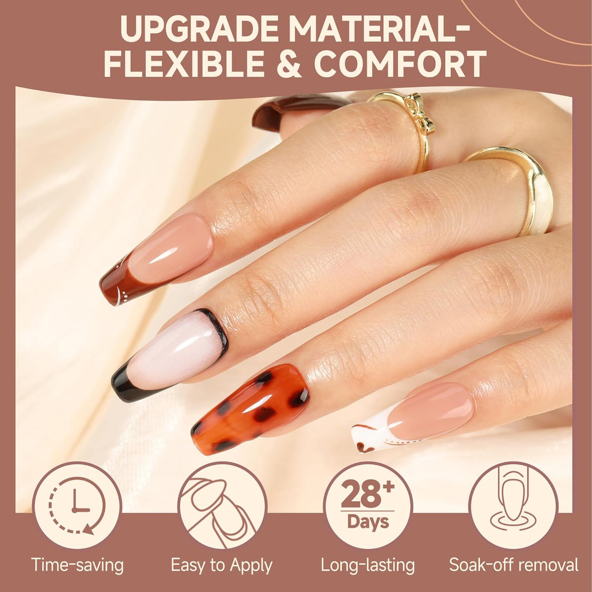 UNA GELLA Medium Coffin Nails Tips 504pcs - Gel Nail Tips Coffin Acrylic Full Cover Pre-buff Soft