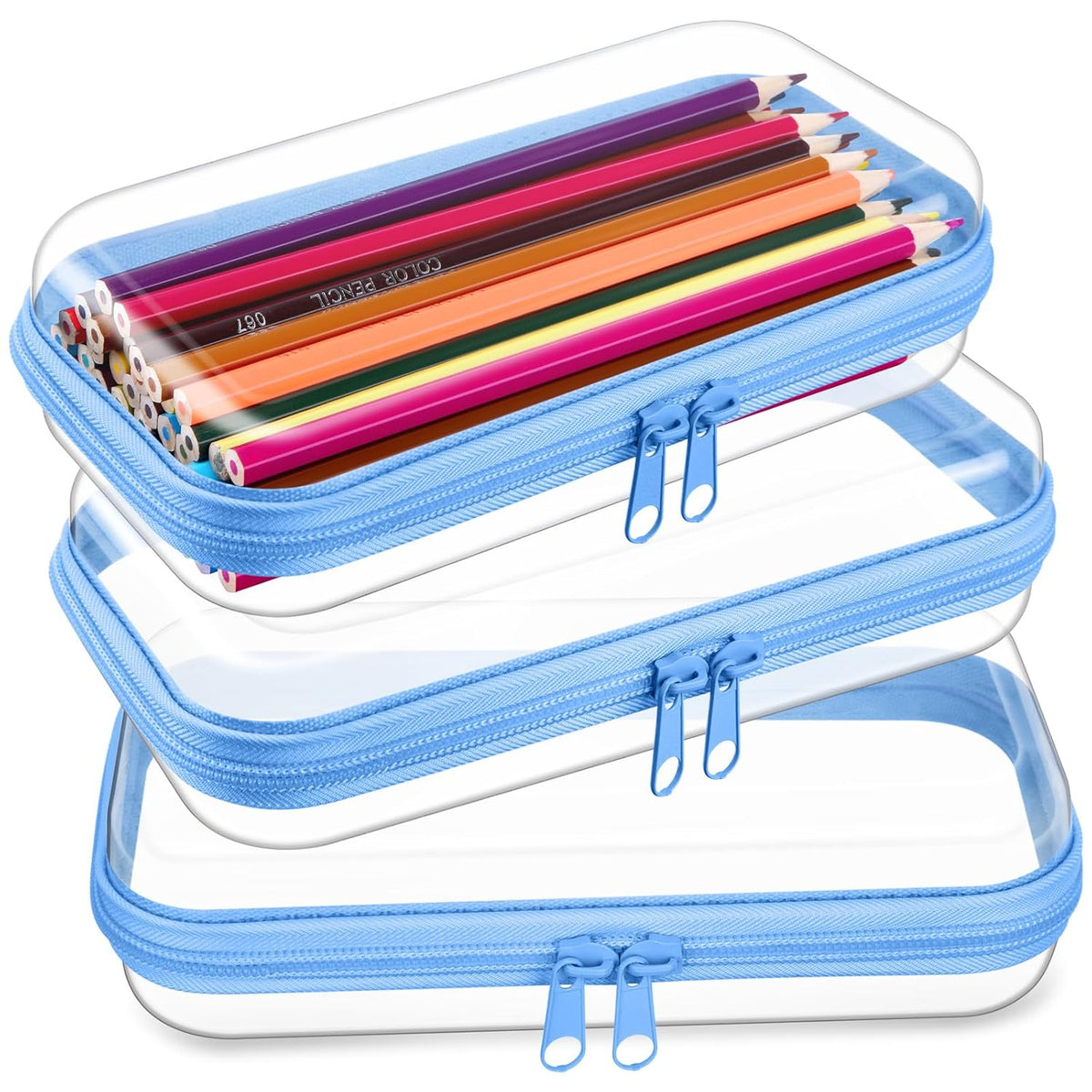 Hoolerry 3 Pcs Clear Hard Zipper Case Plastic Pouch Transparent Hard Case Clear Makeup Bag Portable