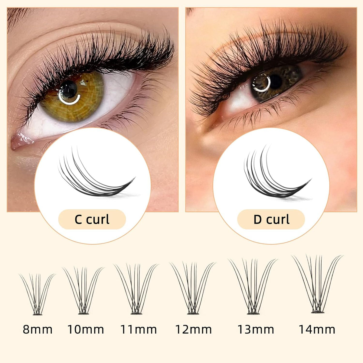 QUEWEL Cluster Lashes 240Pcs Individual Lashes 10D 0.10C Curl 14mm Knot-Free Lash Extensions