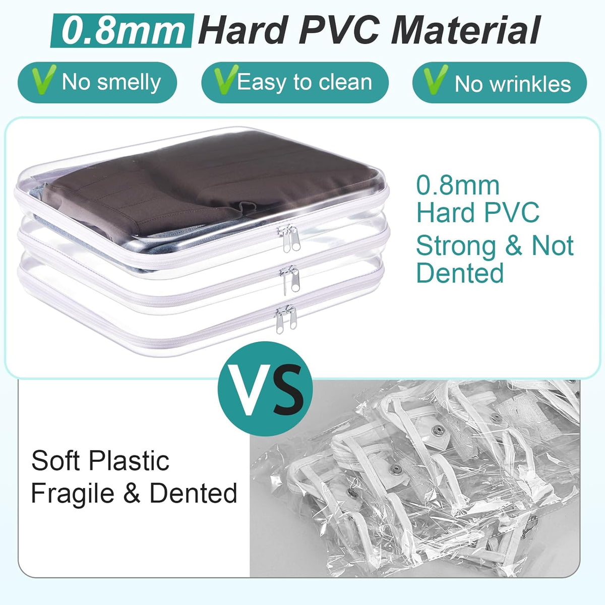 Hoolerry 3 Pcs Clear Hard Zipper Case Plastic Pouch Transparent Hard Case Clear Makeup Bag Portable