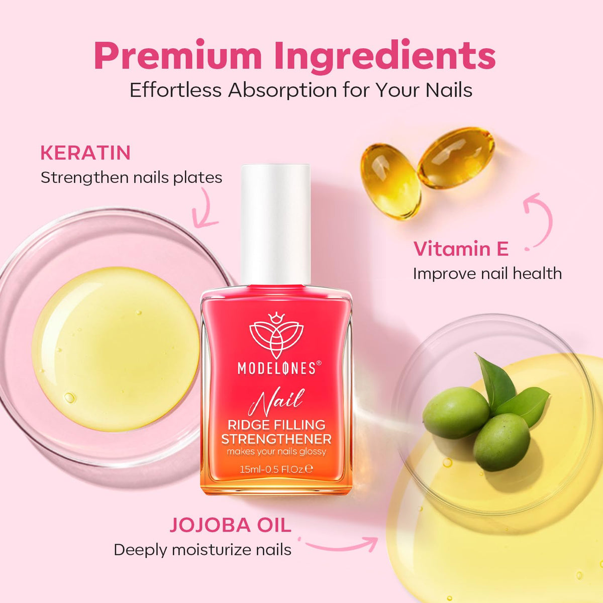 modelones Nail Strengthener Jelly Pink Nail Polish Repair 8-in-One Nail Ridge Filler Nail