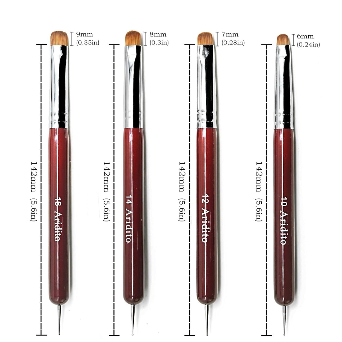 4Pcs Professional Acrylic French Manicure Clean-Up Brushes & Dotting Pens - Red Wood Handles