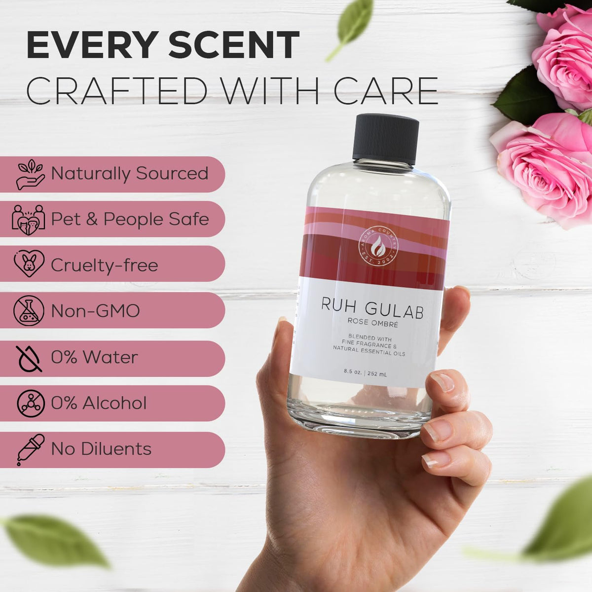 Aroma Country Ruh Gulab Diffuser Oil - Luxury Essential Oils for Diffuser Refill & Air Freshener