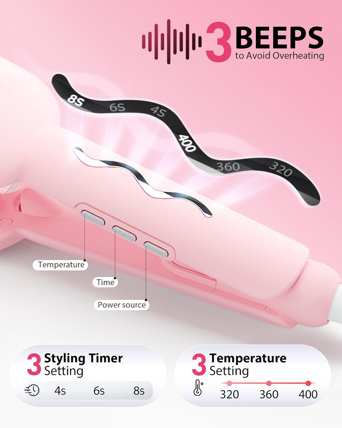 NOVUS Waver Curling Iron, Beach Waves Curling Wand, Ionic Hair Waver with Anti-Scald Hair Crimper