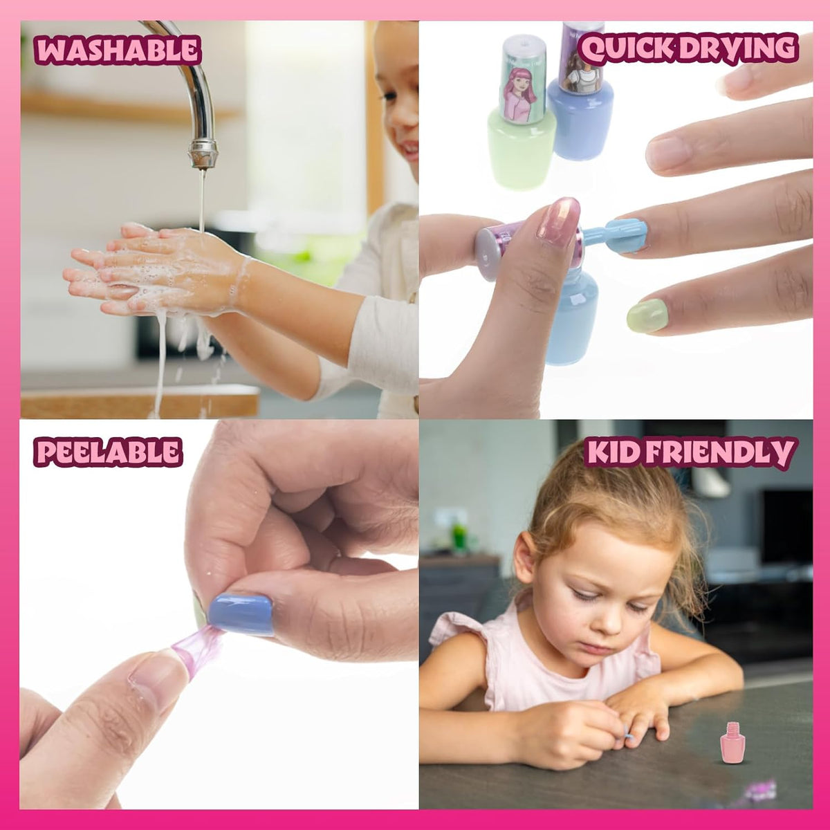 Townley Girl Barbie 8 Piece Nail Polish Set with Nail Dryer for Kids, Peel-Off Water-Based, Safe