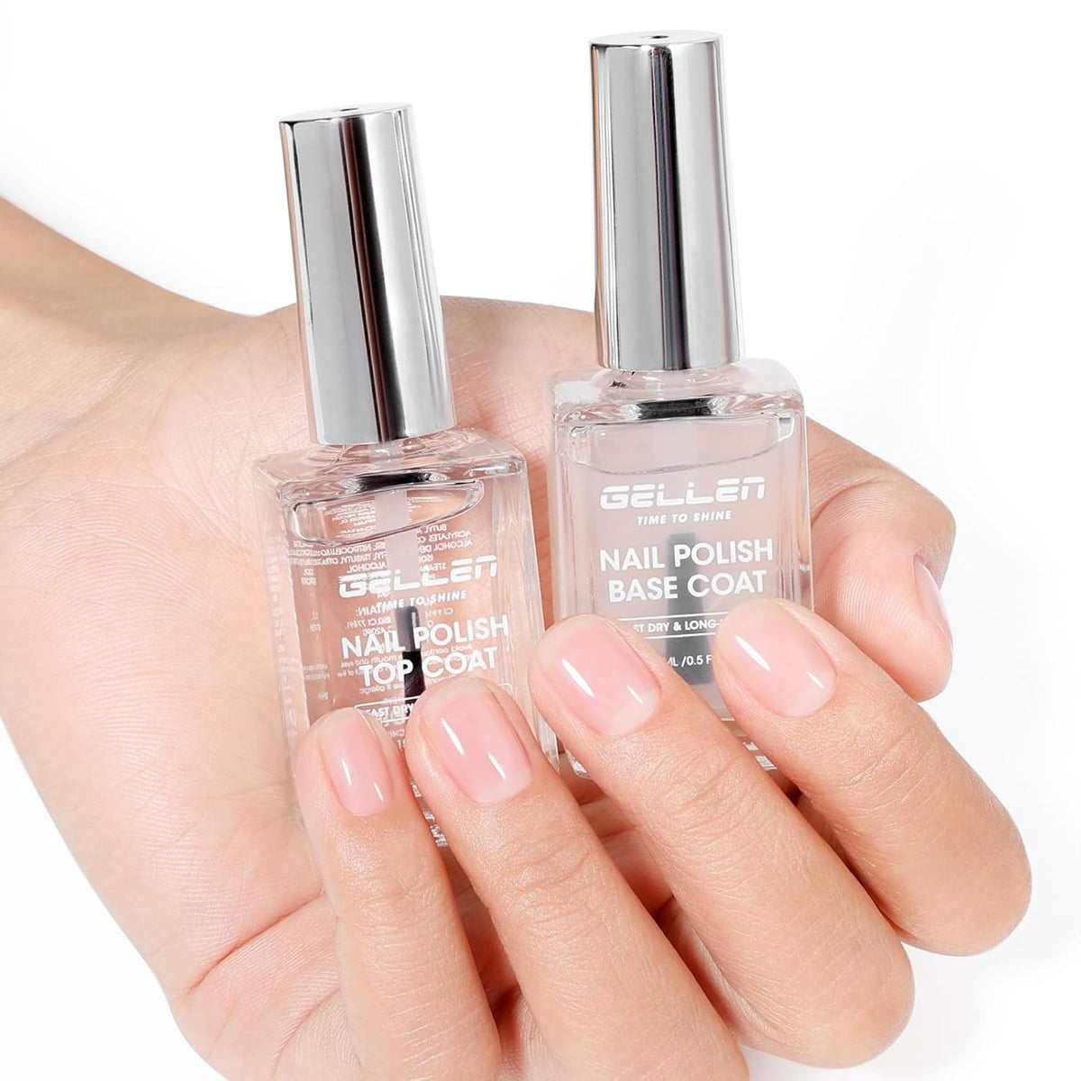 GELLEN Clear Nail Polish Base Top Coat, No Wipe High Gloss Shine Top Coat Quick Dry, Sheer Nail