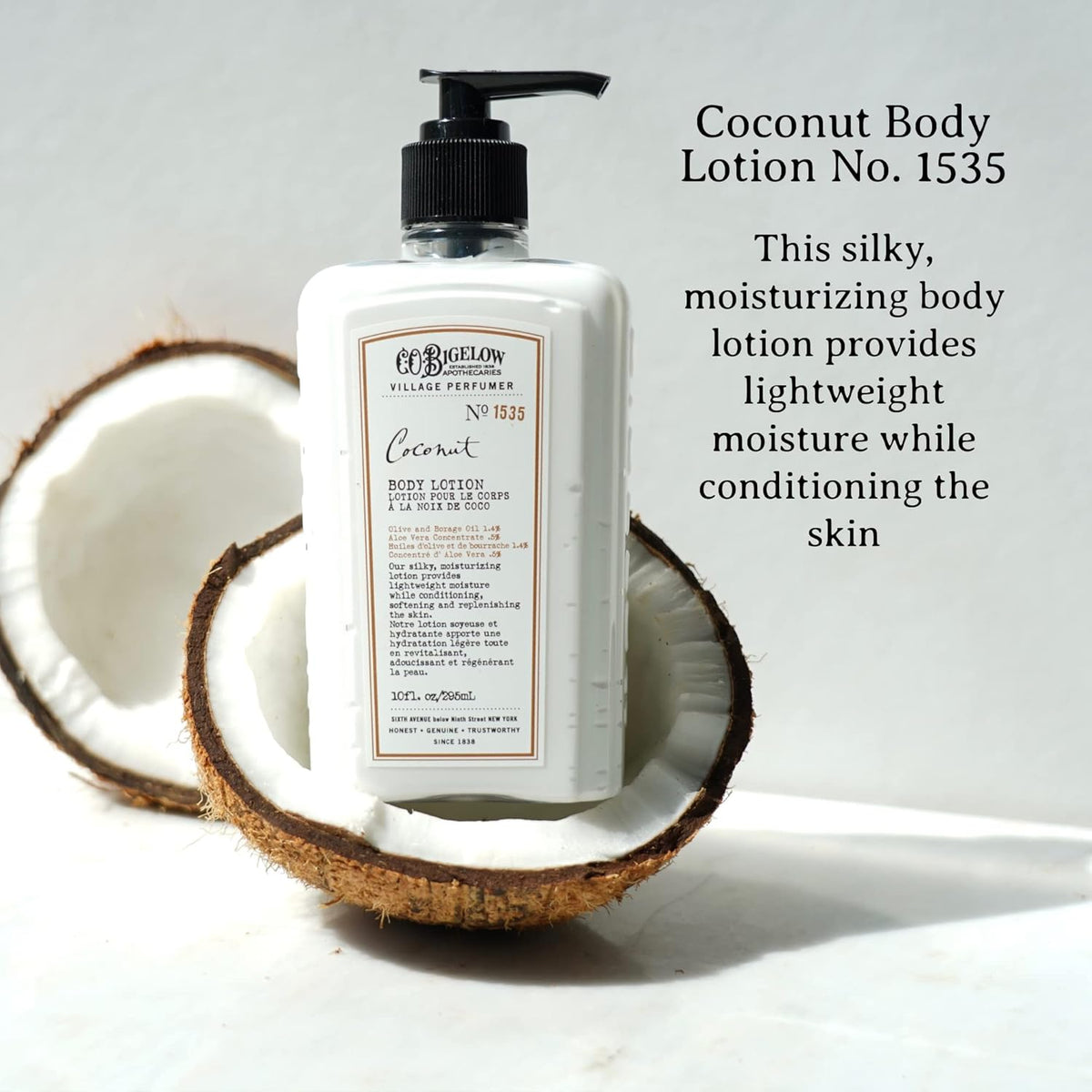 C.O. Bigelow Coconut Body Lotion, Village Perfumer Moisturizing Body Lotion with Aloe Vera, Borage