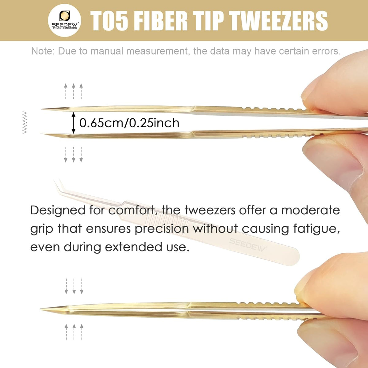 Golden Stainless Steel 45 Degree Angled Volume Tweezer, 1 Pc, T05 Fiber Tip, Precision Eyelash