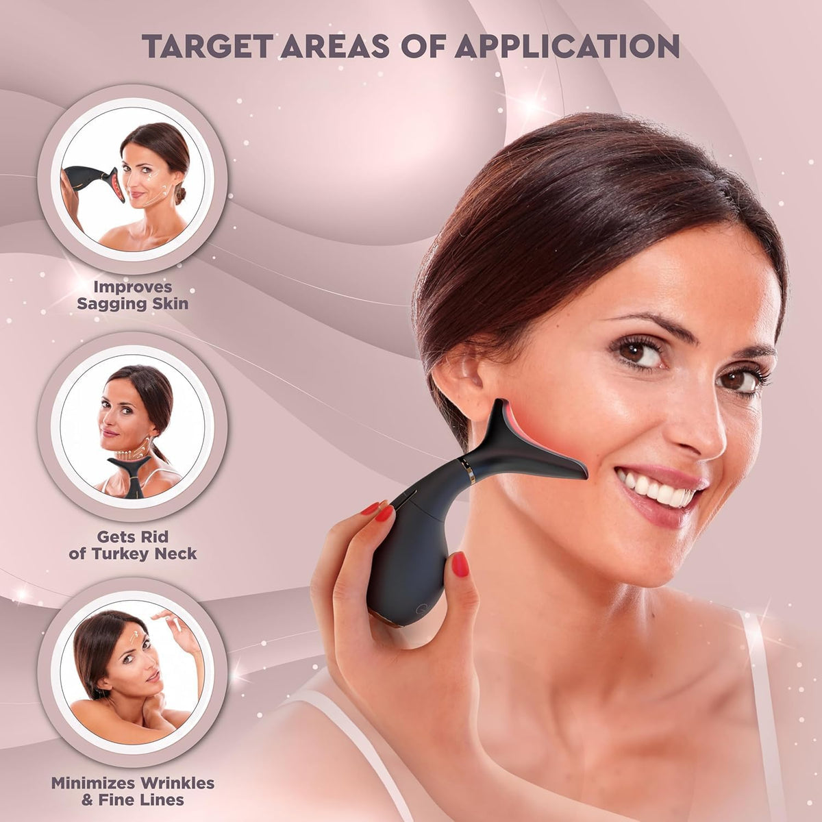 GLO24K Red Light Beauty Device for Face & Neck – 2-Pack, 3-in-1 Facial and Neck Massager with